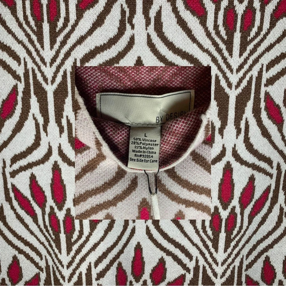 By Design Mock Neck Sweater Geo Floral Ivory NWT - Picture 2 of 3